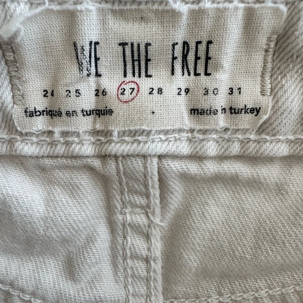 We the Free Distressed Denim Front Buttons Boho Mini Skirt Cream Off White 27